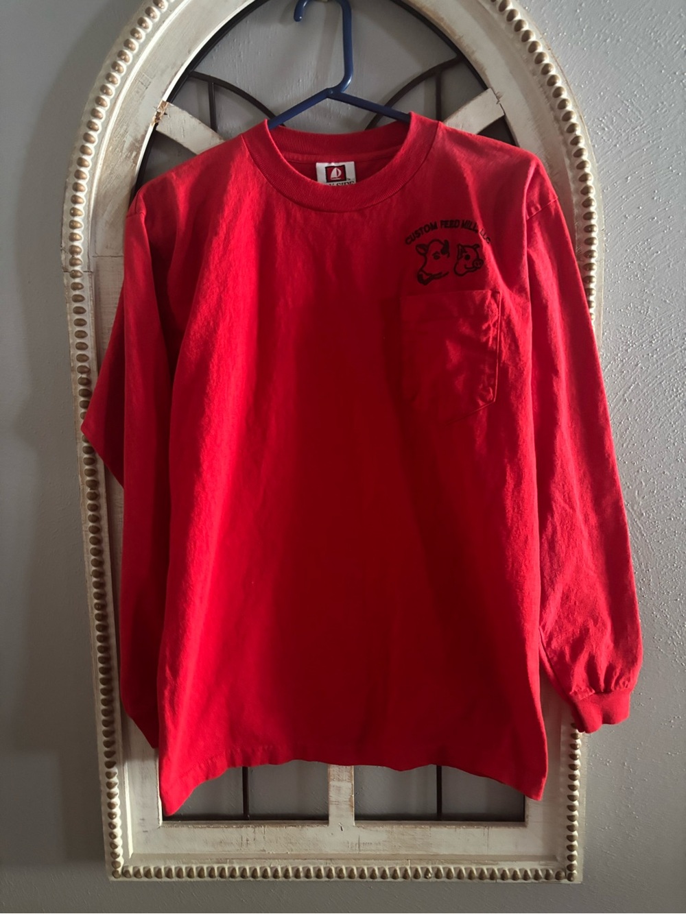 Red Long Sleeve Pocket Tee - Classic Comfort Custom Feed Mills